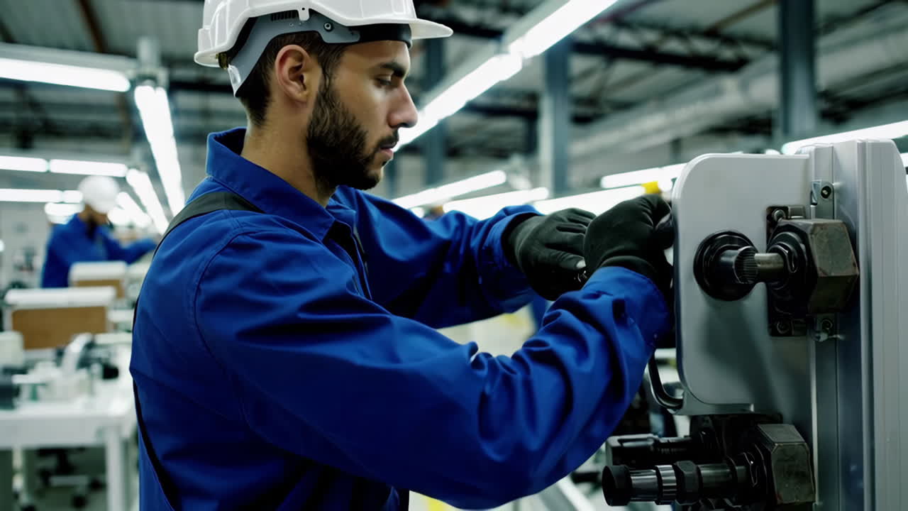 Factory Workers on Assembly Line and Maintenance