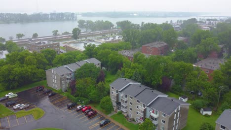aerial view of a residential area on a rainy day