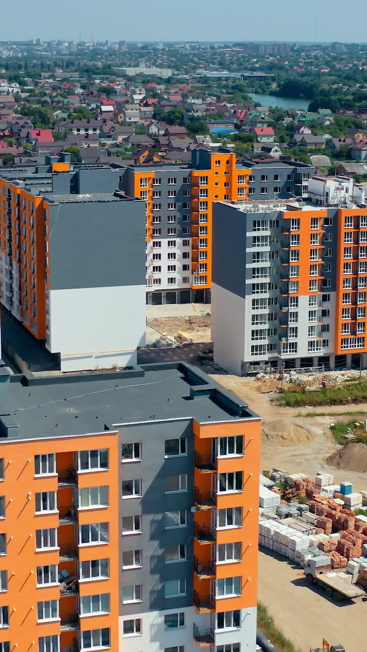Residential new cityscape houses. Contemporary new modern town houses building. Aerial view architecture