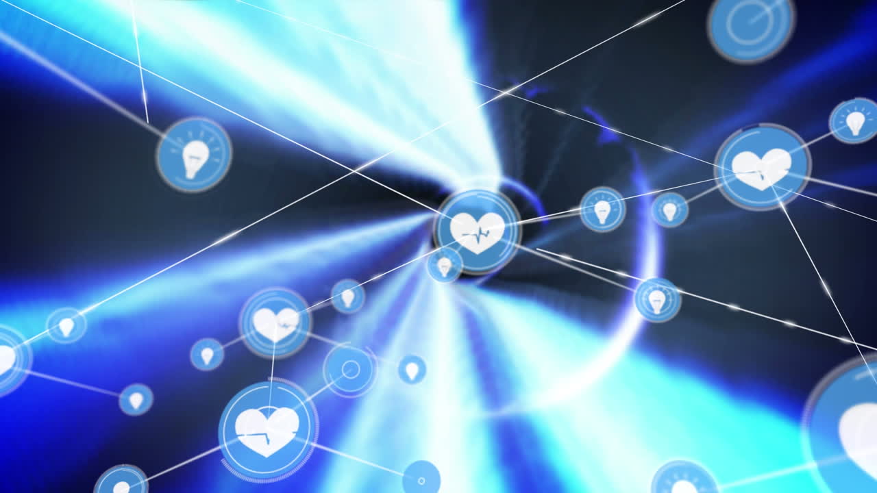 라이트 트레일 위의 아이콘으로 연결 네트워크의 애니메이션