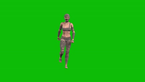 3d female character, woman dressed with mummy bandages dancing shuffle style 2 on green screen, loop 3d animation,