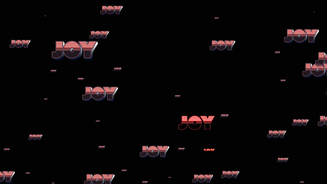 Animation of joy text in repetition at christmas on black background