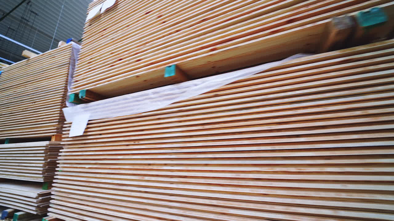Stacked Plywood in a Warehouse
