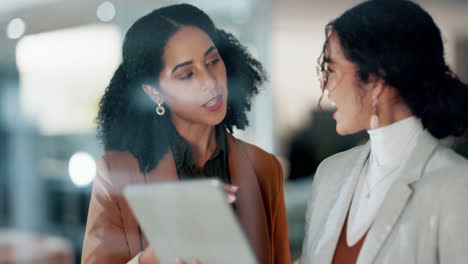 business woman, tablet and teamwork in office