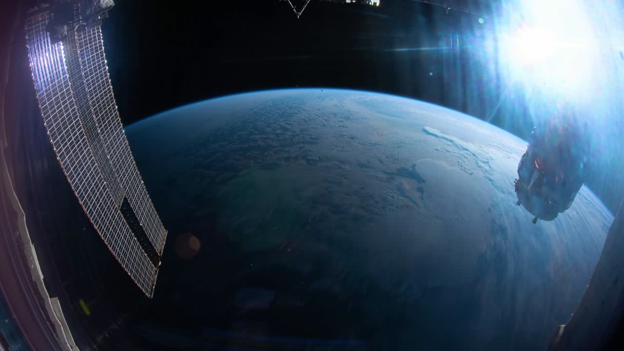 Earth as seen through window of International Space Station ISS
