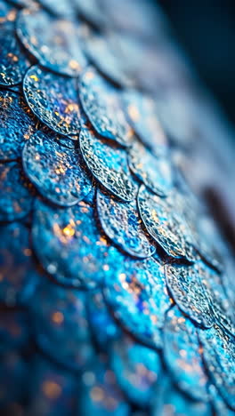 close-up of shimmering blue scales with glittering highlights