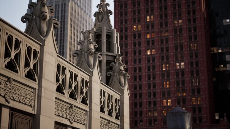 Strada di New York City al tramonto
