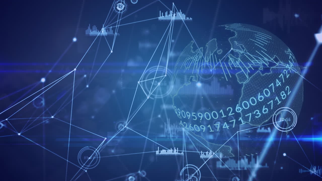animación del globo con red de conexiones y procesamiento de datos