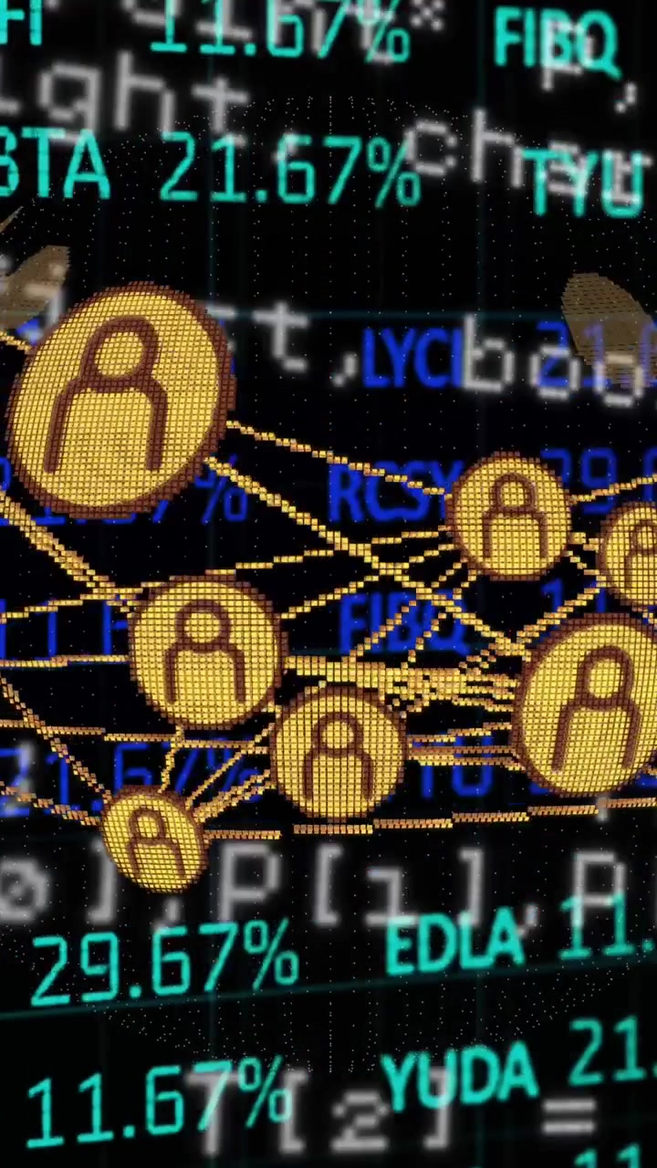Animación de iconos de redes y procesamiento de datos sobre fondo negro