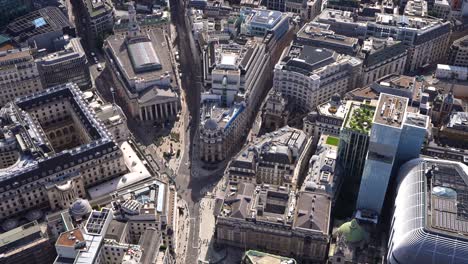 aerial view of the bank of england, royal exchange and mansion house, london uk