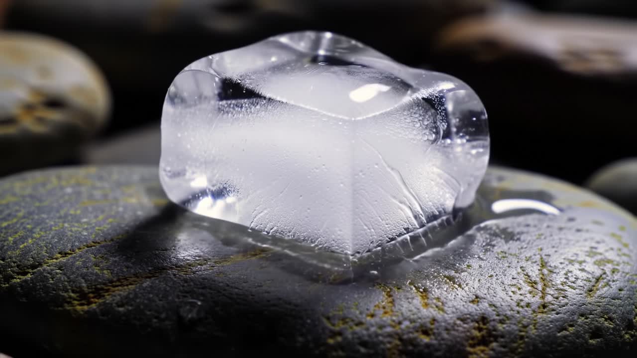 Ice Cube Melting on Smooth Stones in Natural Light During Daytime Hours