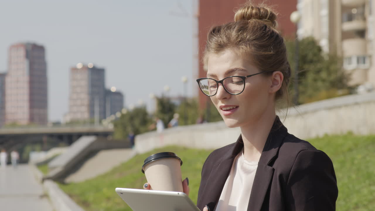 Enjoying Businesswoman Working Outdoors In Summer