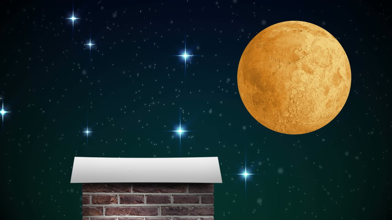 굴 ⁇ , 눈이 떨어지고 달이 있는 겨울 크리스마스 풍경의 애니메이션