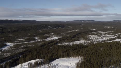 aerial view drone shot winter landscape in the northern parts of sweden