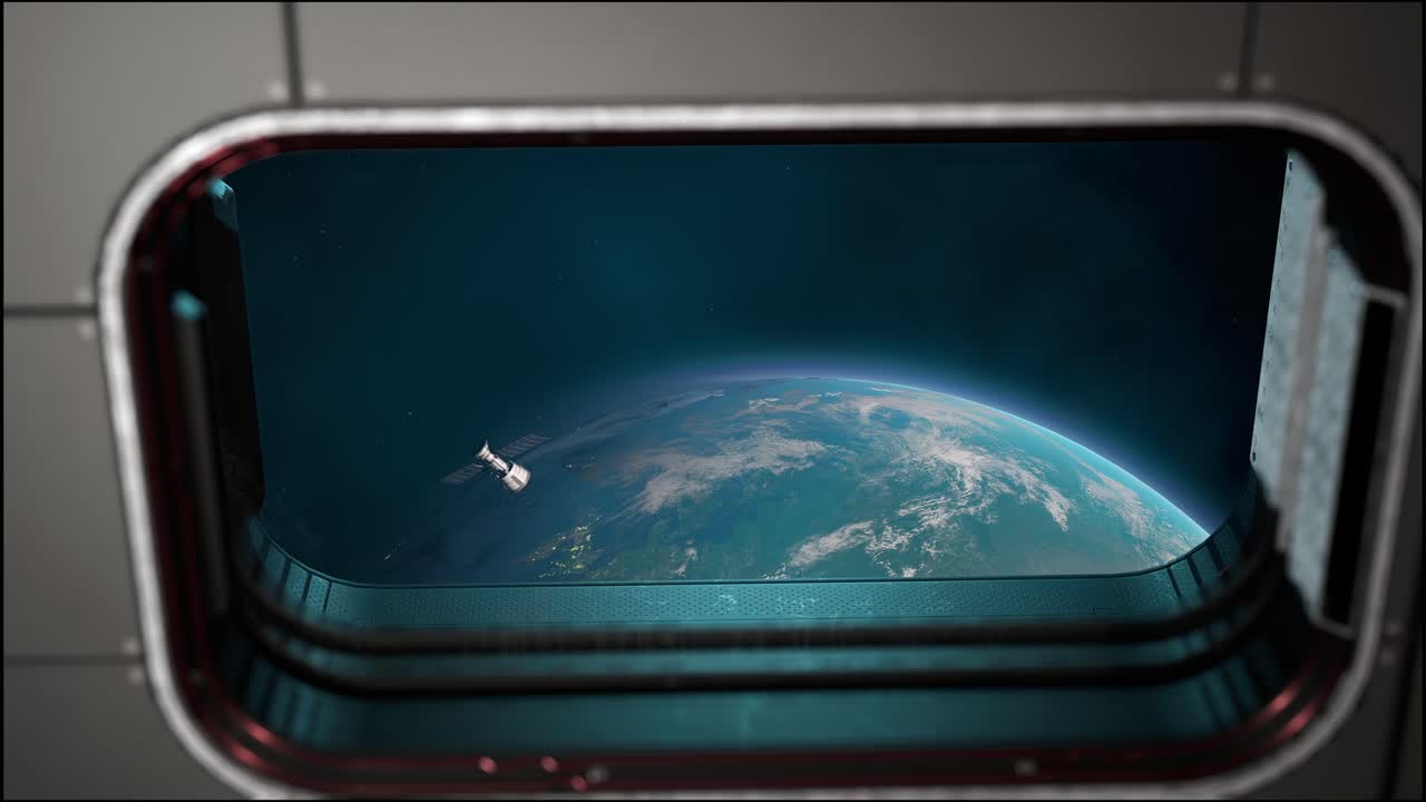 Breathtaking View Of The Planet Earth As Seen From The International Space Station Porthole. Satellite Flying