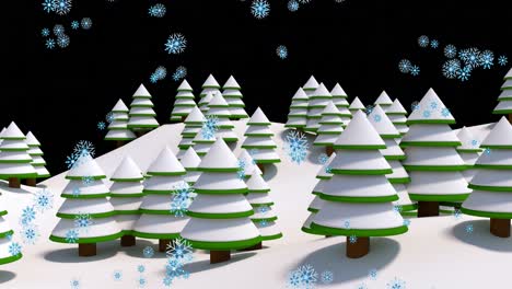 animation of snow falling over night winter landscape