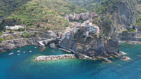 cinque terre manarola coastal village in vernazza, la spezia, liguria, italy - aerial 4k circling