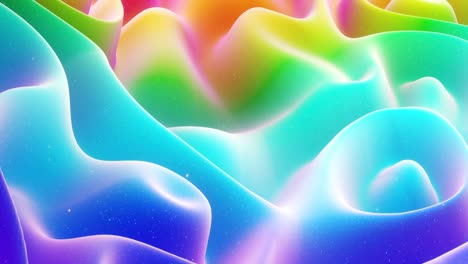 beautiful abstract 3d surface with extrude or displace waves transform in loop. rainbow gradient. soft matte material like sweetness or marmalade with light inner glow, glitters in morphing surface.