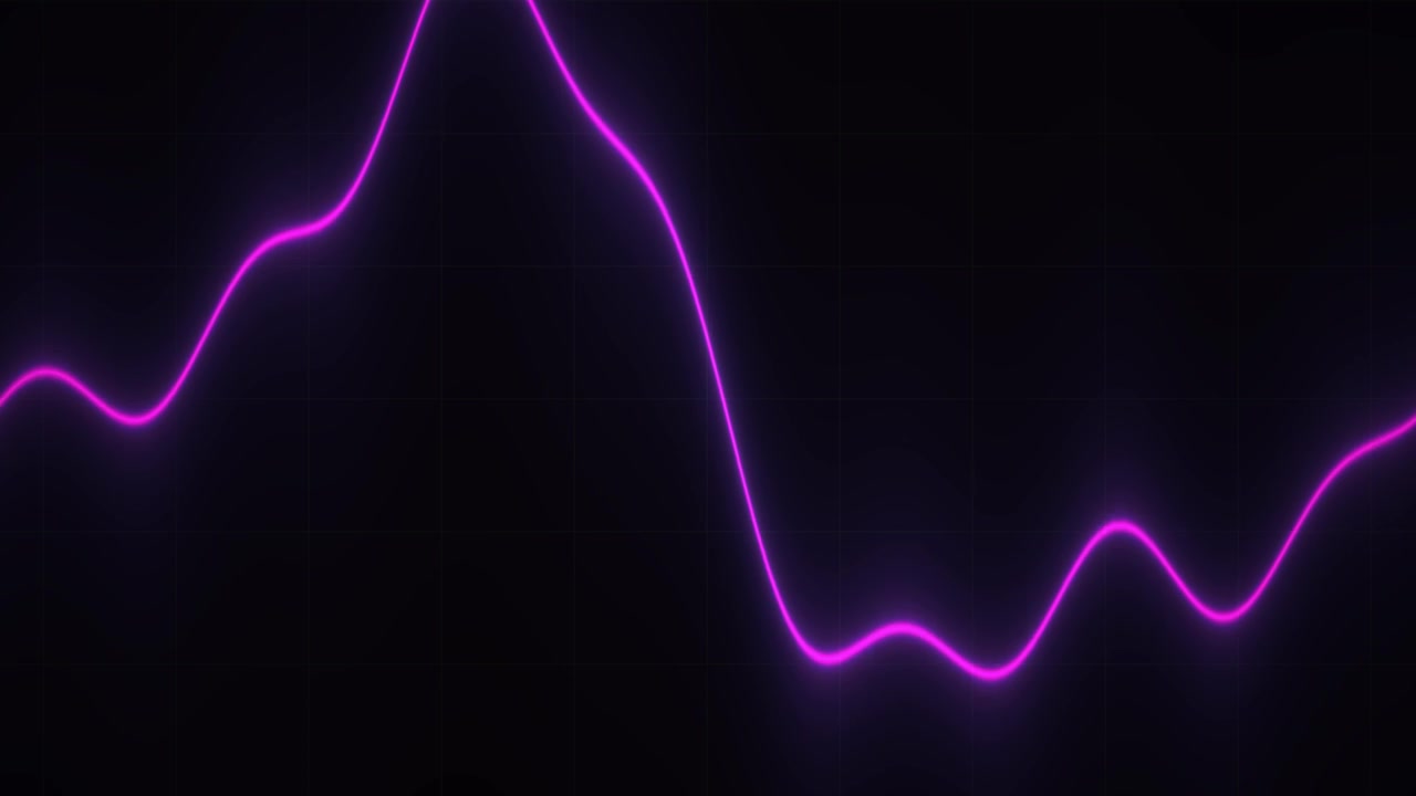 Forma de Onda Magenta Brilhante Abstrata Movendo-se em Fundo de Grade Escura