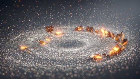 a mesmerizing swirl of golden sparks and glimmering leaves capturing the enchantment of nature's beauty in a dreamlike atmosphere