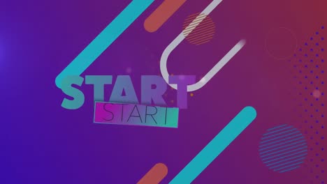 Start-text-banner-and-colorful-abstract-shapes-against-purple-gradient-background