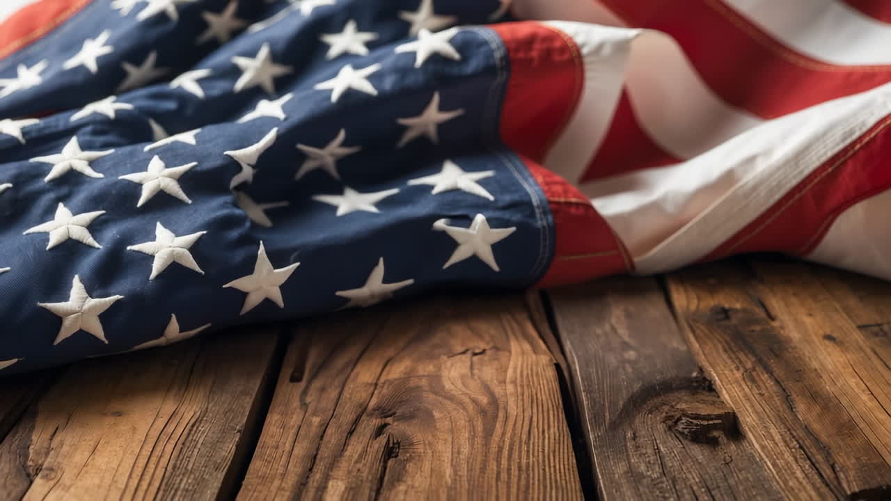American Flag on Rustic Wooden Background