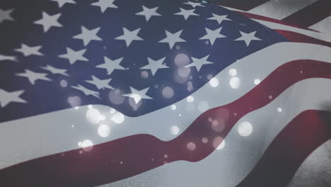 american flag and twinkling lights