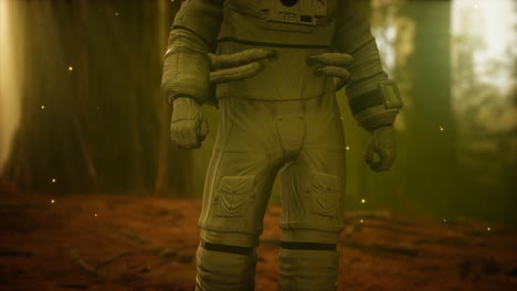 astronauta solitario en el bosque oscuro