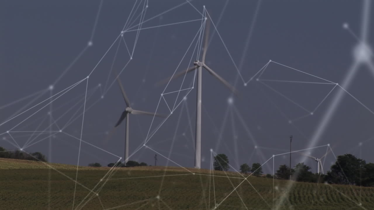 Animation of network connections with wind turbines in background