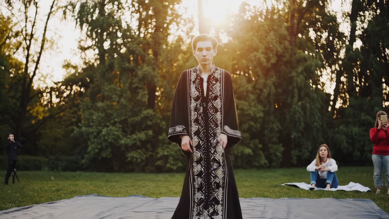 Fashionable people in nature