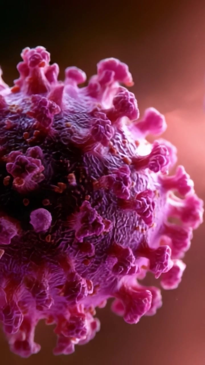 Fantastisk nærbillede af en virus: Detaljeret visuel repræsentation af en viral partikels mikroskopiske struktur og overflader i levende farver og teksturer.