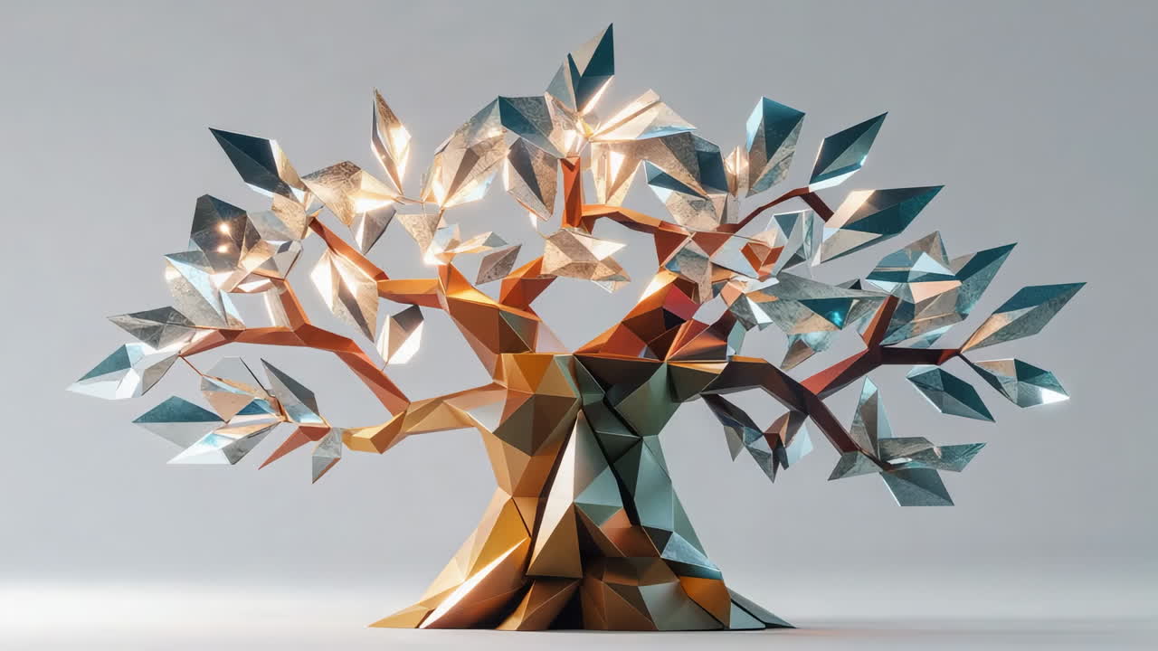 Abstract Geometric Metallic Tree Sculpture