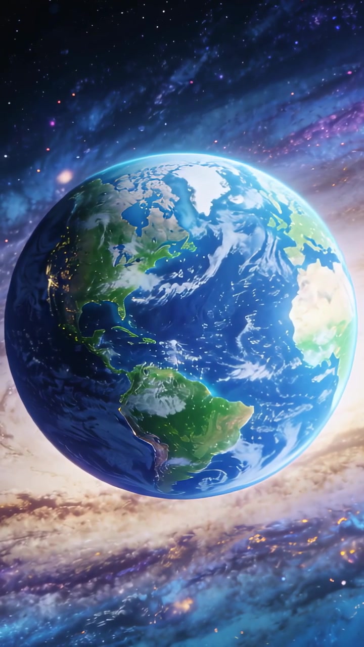 Video vertical: Globo terráqueo girando en el espacio en reproducción, mostrando nubes, brillo del borde, ciudades, revelando África
