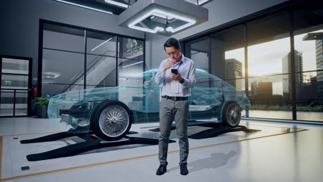 hombre mirando el diseño digital de un coche