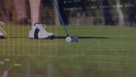 animación del procesamiento de datos sobre una jugadora de golf en el campo de golf