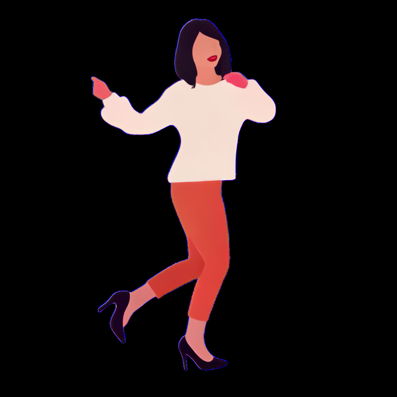 Woman dancing animation isolated asset, transparent 4K video, alpha channel, ProRes 4444