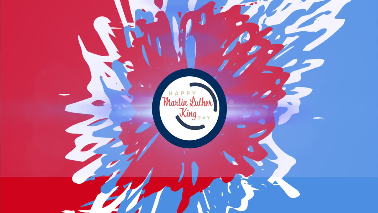 행복한 마틴 루터 킹 데이 텍스트의 애니메이션 빨간색과 파란색 얼룩 위에