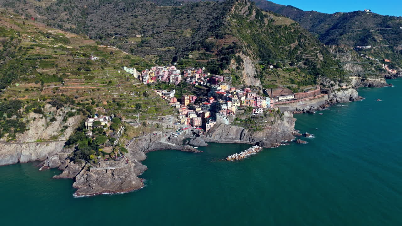 Colorful coastal village of Manarola, Cinque Terre, Italy with scenic hillside terraces