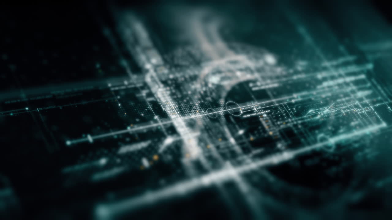 Futuristic abstract de-focus flowing data matrix, meta, metaverse, telemetry and encrypt numbers display with particles simulation in cyber space environment for head up display background-10