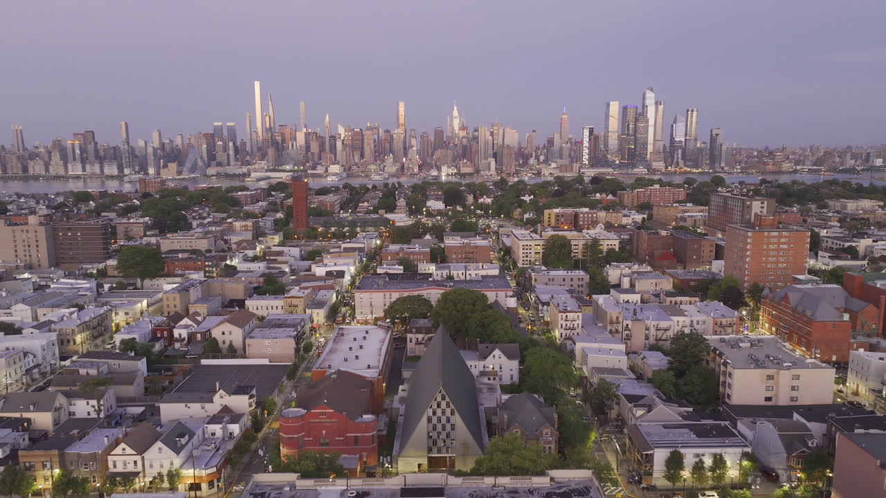 Aerial view of New York City at night. Shot in New Jersey during the summer