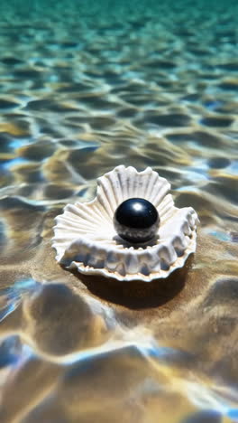 black pearl in a seashell underwater