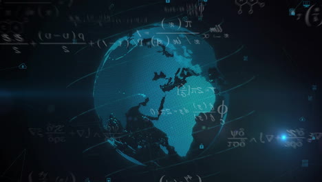 Animation of digital globe with mathematical equations overlaying continents