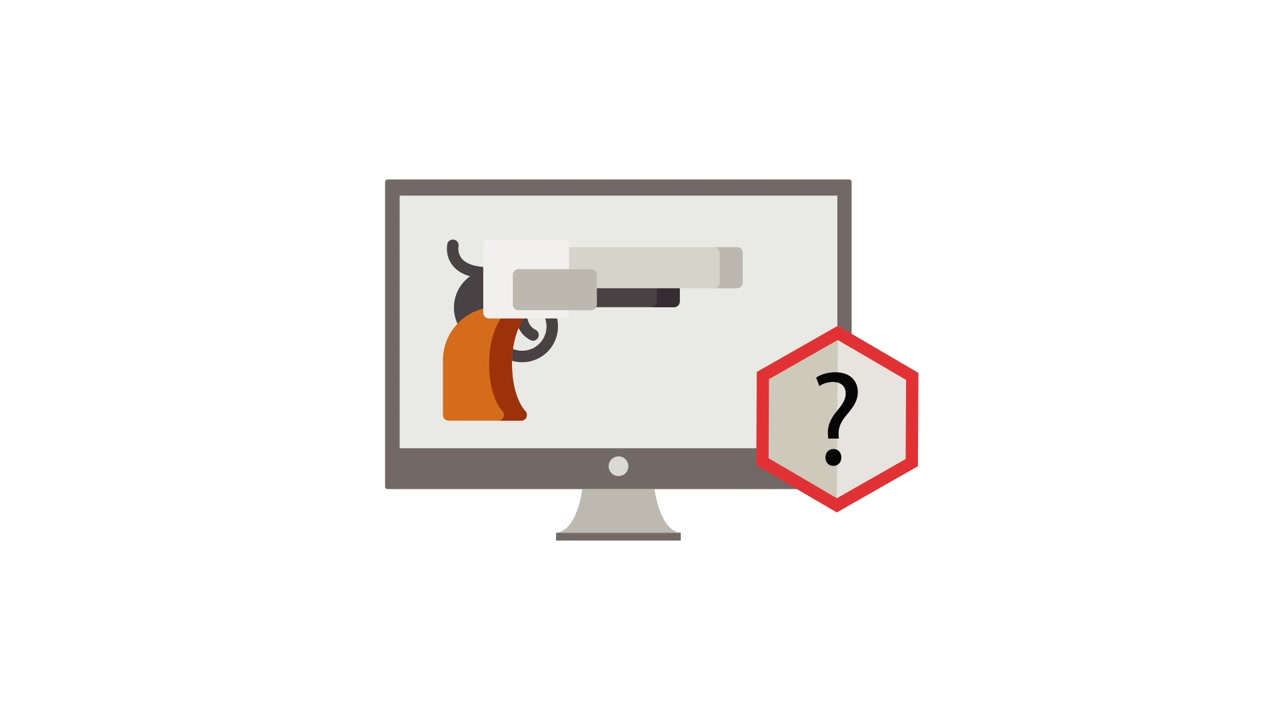 Computer Monitor Displaying Handgun with Question Mark Warning