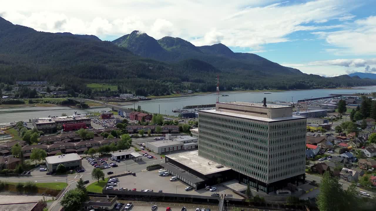 Juneau Alaska and Inside Passage aerial push in