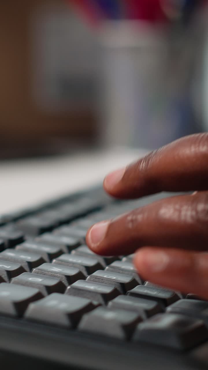 Vertical Video Close up of black employee scanning airway bill tags barcodes