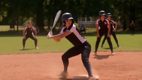 female softball player batting on the field