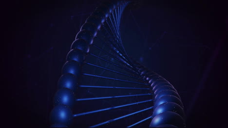 animation of dna strand over newtork of connections on black background