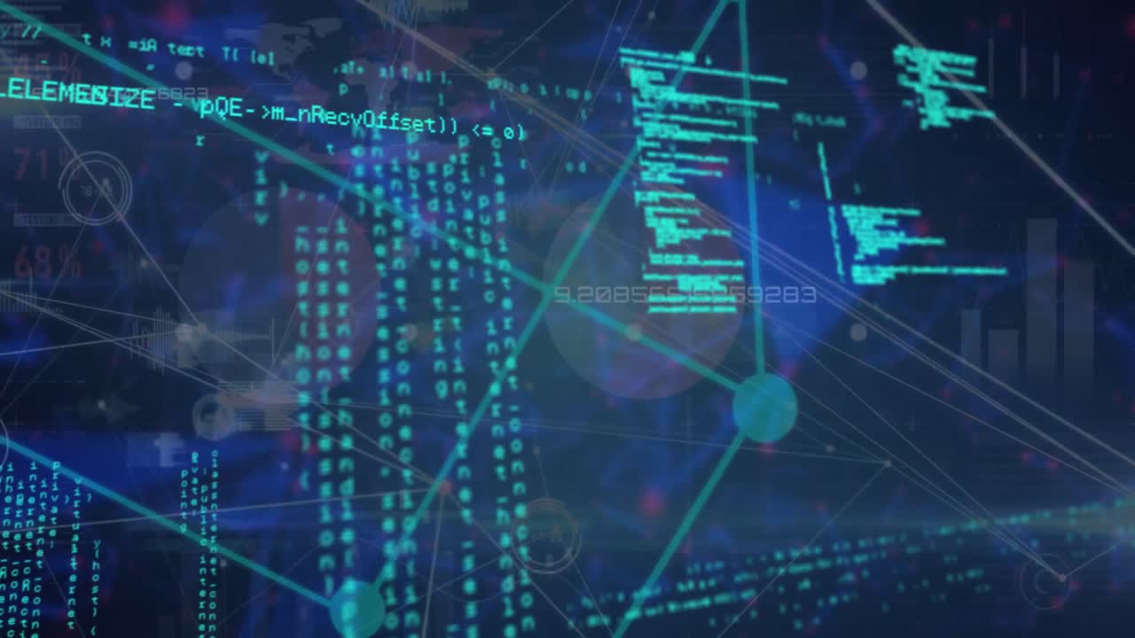 Animation of globe with network of connections and data processing