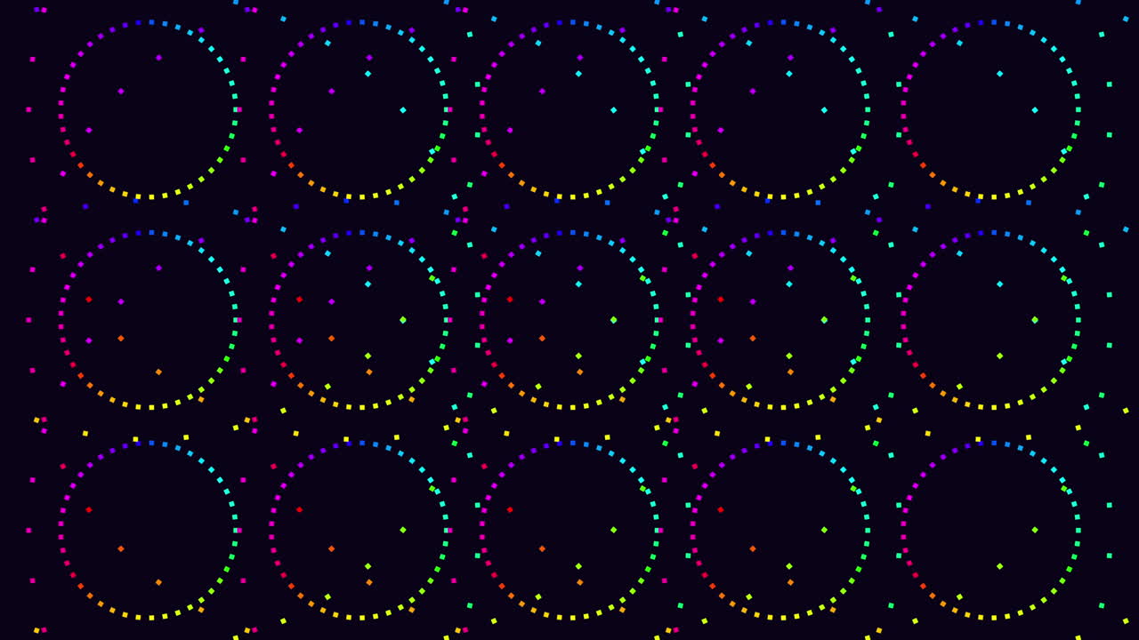 다양한 크기의 원과 검은 바탕에 있는 점