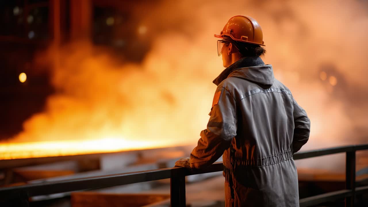Werknemer die toezicht houdt op de staalproductie
